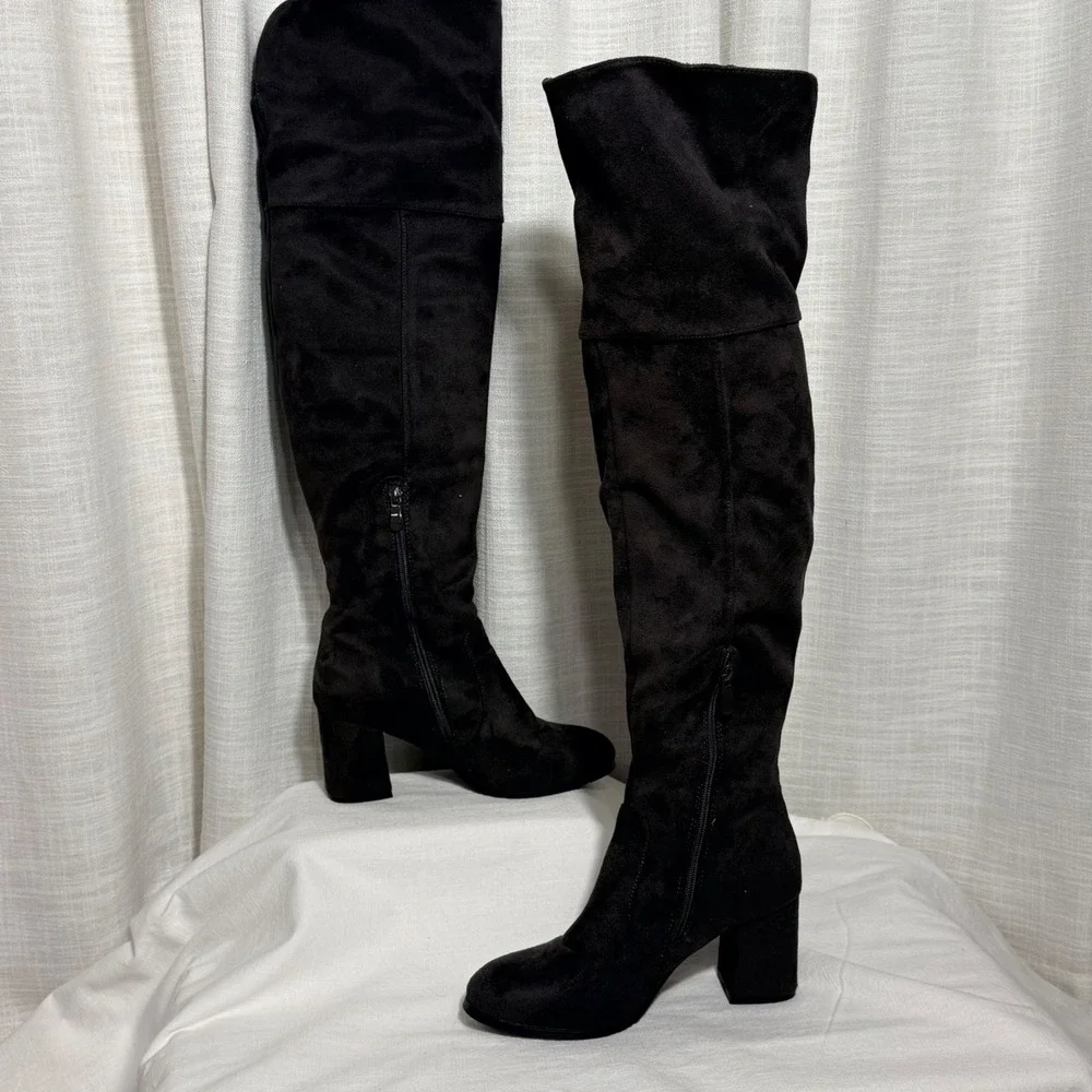 Dream Pairs Over The Knee Thigh High Sz 7‎ Gray Faux Suede Block Heel Side Zip